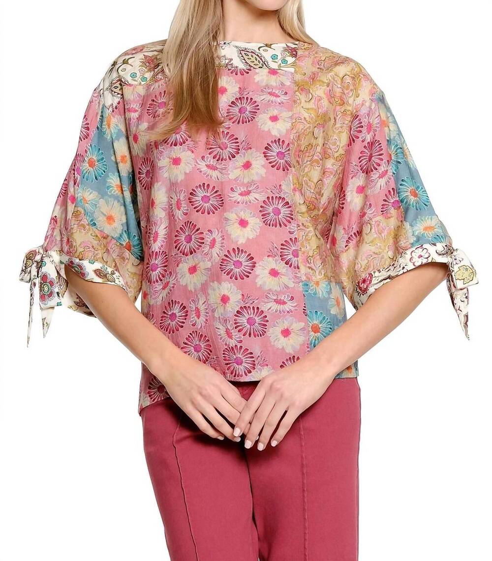 NEW TRU LUXE women's print tie sleeve boxy top in multicolor